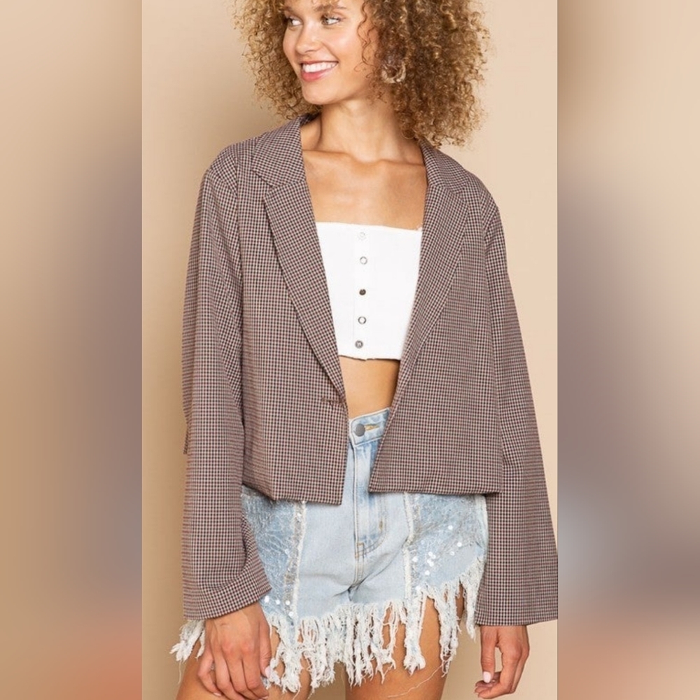 POL CROPPED CHECKERED BLAZER